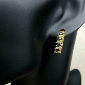 ROSS SIMONS Diamond Sapphire Vermeil Yellow Gold Sterling Silver Hoop Earrings